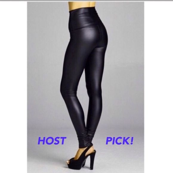 FAUX LEATHER HIGH WAISTED LEGGINGS - Picture 3 of 6